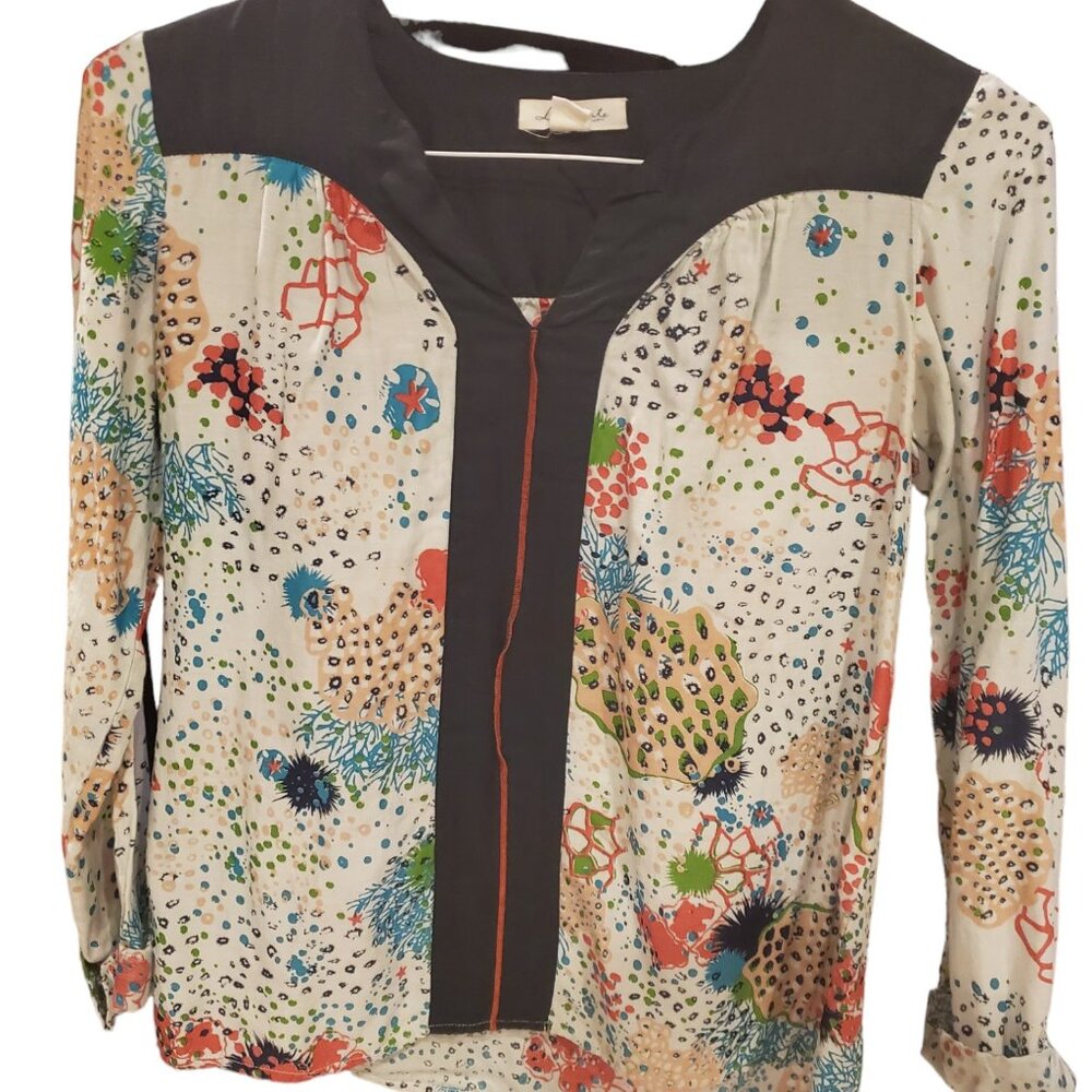 Silk Blend EUC Loomstate Multicolor Blouse with Rolled Sleeves